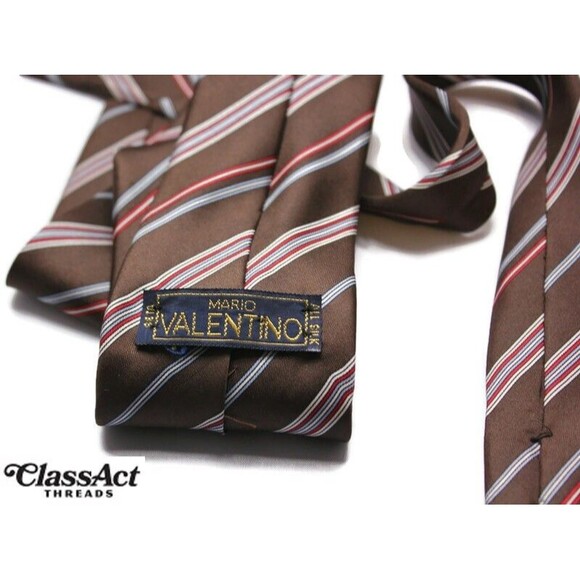 MARIO VALENTINO 100% silk MADE IN ITALY  Brown Striped 3" Wide - Picture 3 of 7
